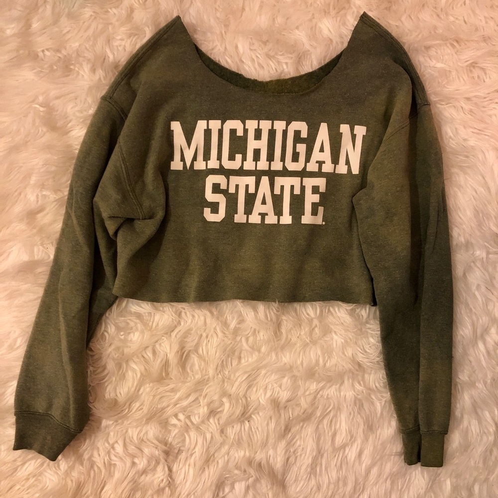 MSU crop and bleached sweatshirt